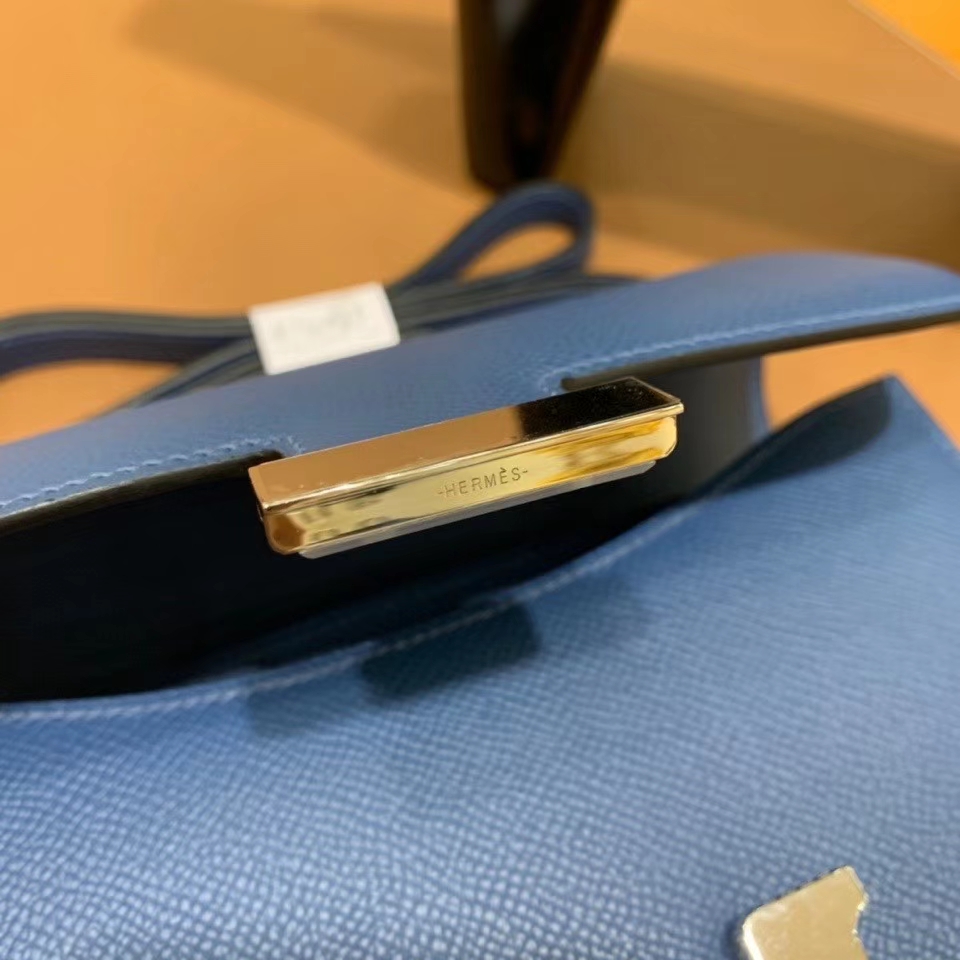 Hermès（爱马仕）Constance 空姐包 epsom 玛瑙蓝 19cm 银扣 现货