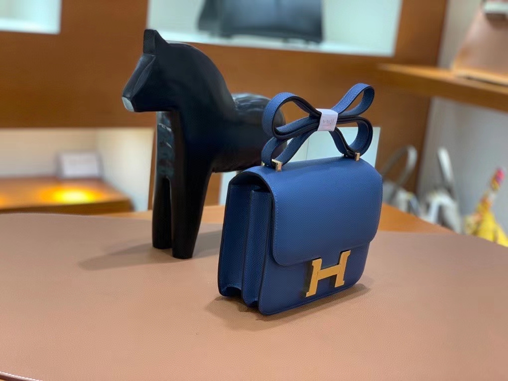 Hermès（爱马仕）Constance 空姐包 epsom 玛瑙蓝 19cm 金扣 现货