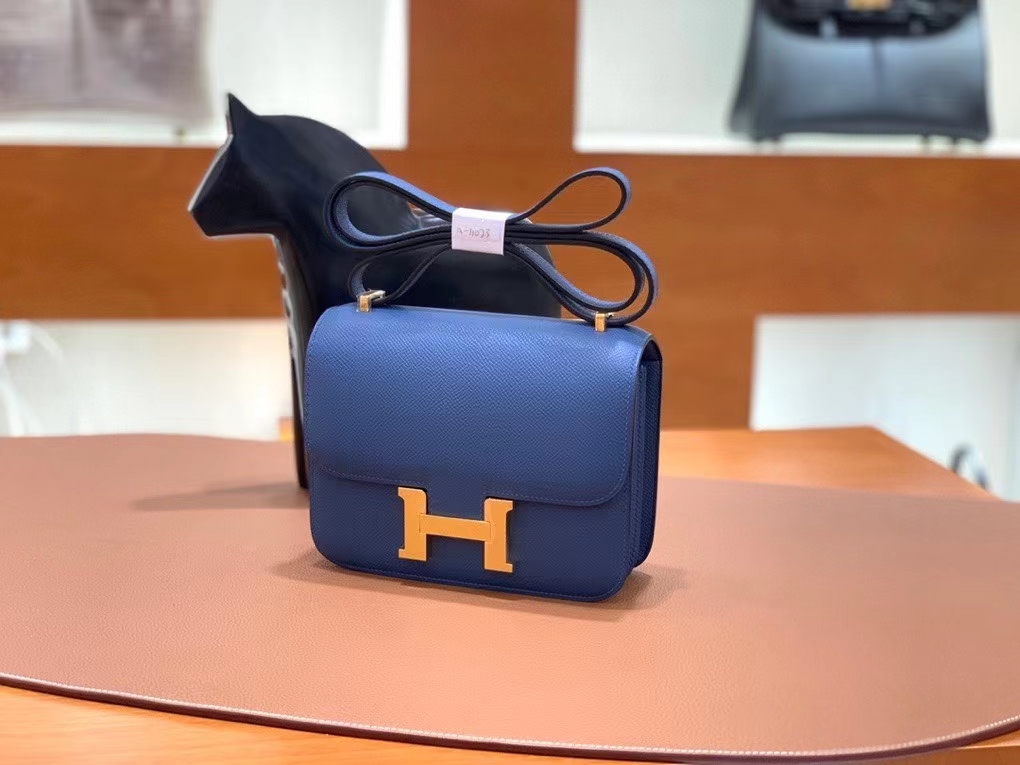 Hermès（爱马仕）Constance 空姐包 epsom 玛瑙蓝 19cm 金扣 现货