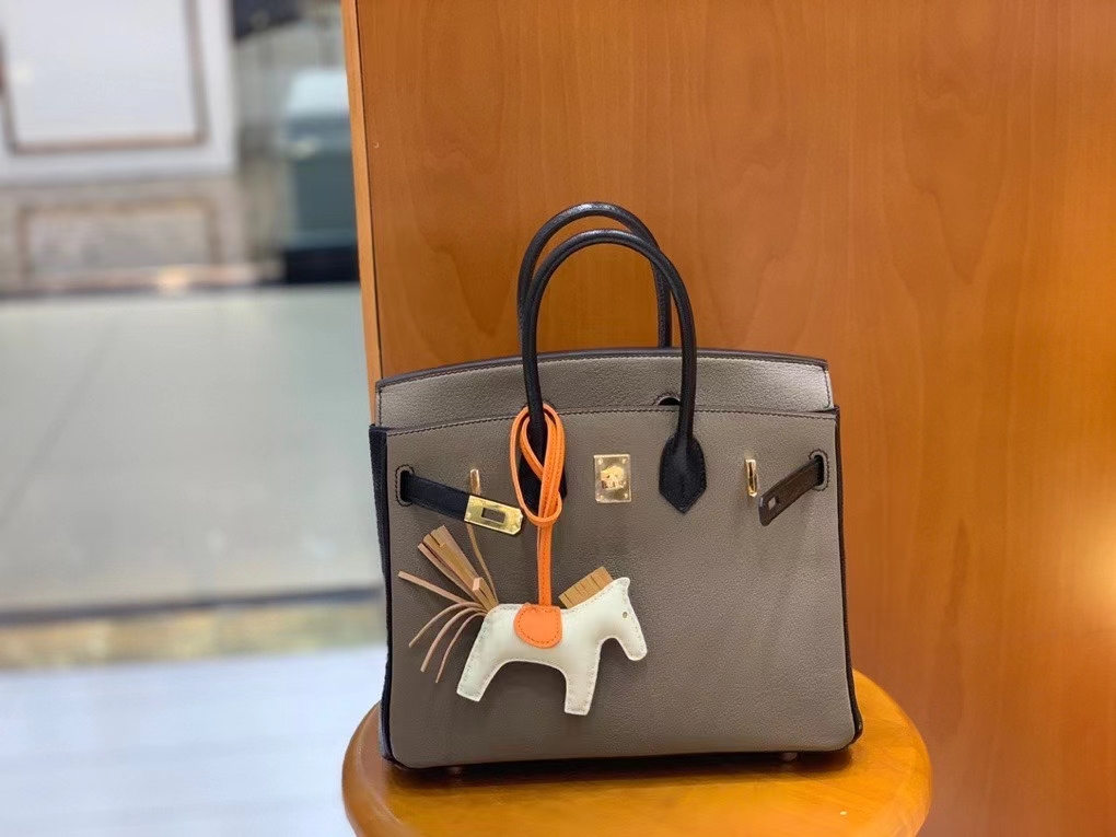Hermès（爱马仕）Birkin 铂金包 山羊皮 大象灰拼黑色 金扣 25cm