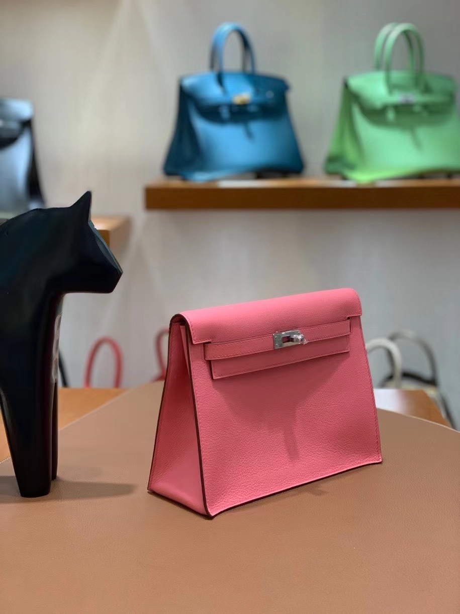 Hermès（爱马仕）Kelly danse evercolor K4夏日粉 22cm 银扣 现货