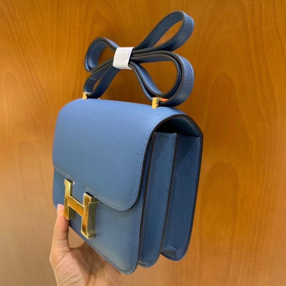 Hermès（爱马仕）Constance 空姐包 epsom 玛瑙蓝 19cm 金扣 现货
