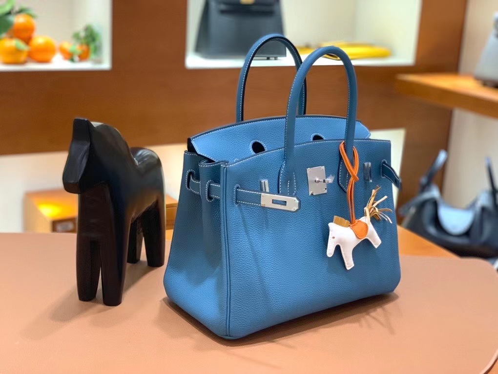 Hermès（爱马仕）Birkin 铂金包 Togo 牛仔蓝 银扣 30cm