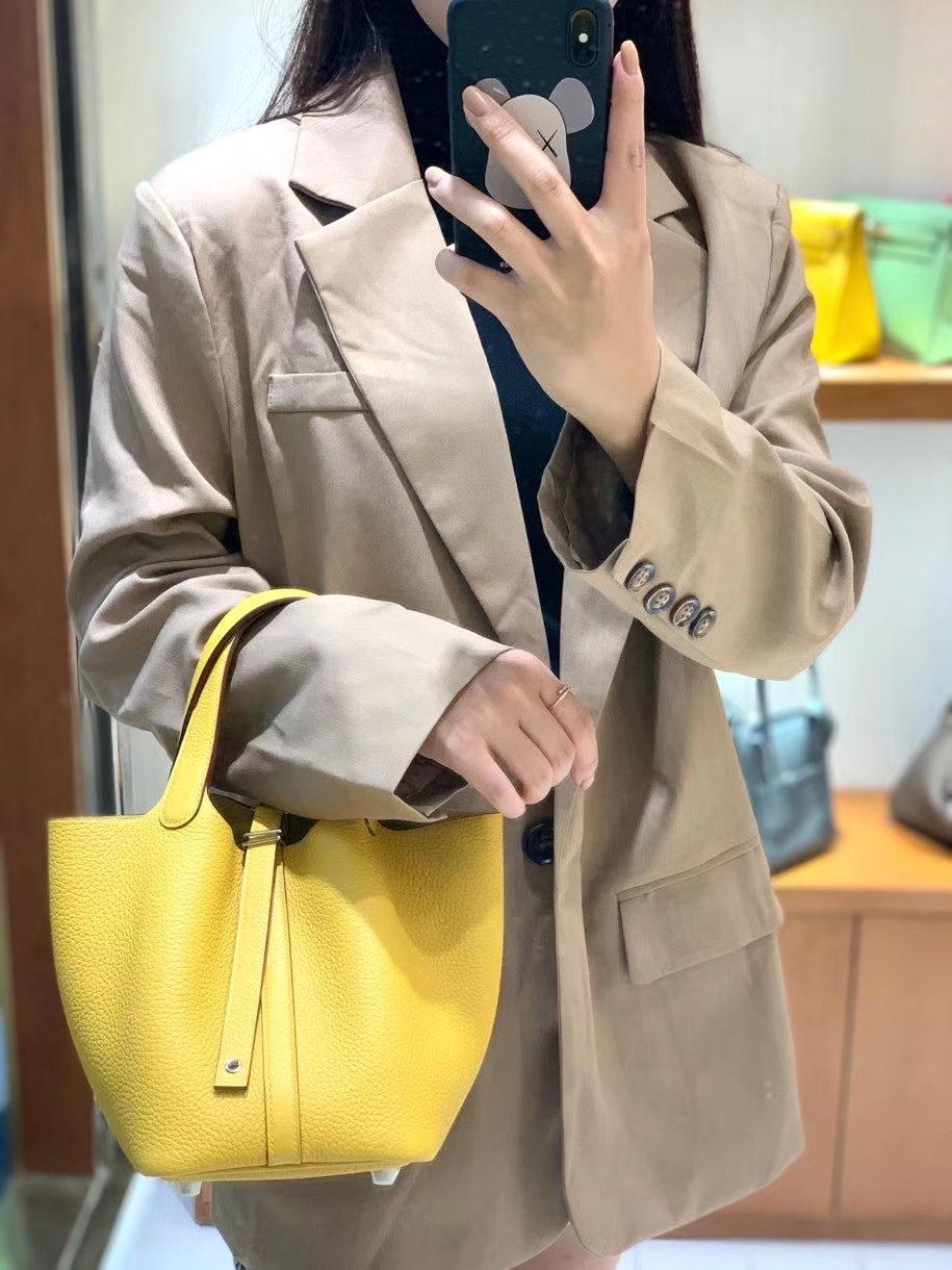 Hermès（爱马仕）Picotin 菜篮子 TC皮 琥珀黄 18cm 银扣