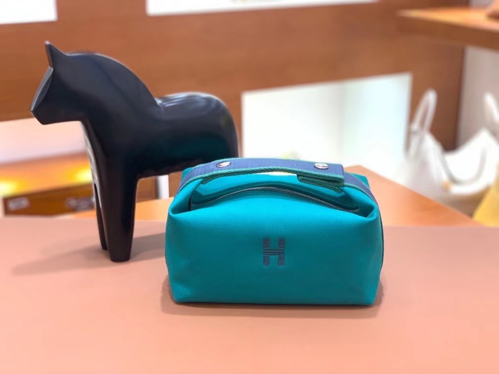 Hermès（爱马仕）饭盒包 孔雀绿 21cm 银扣