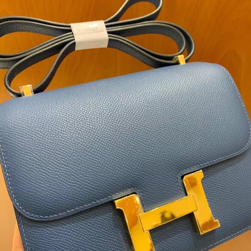 Hermès（爱马仕）Constance 空姐包 epsom 玛瑙蓝 19cm 金扣 现货