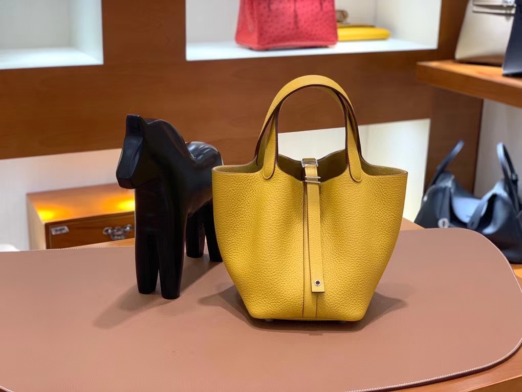 Hermès（爱马仕）Picotin 菜篮子 TC皮 琥珀黄 18cm 银扣