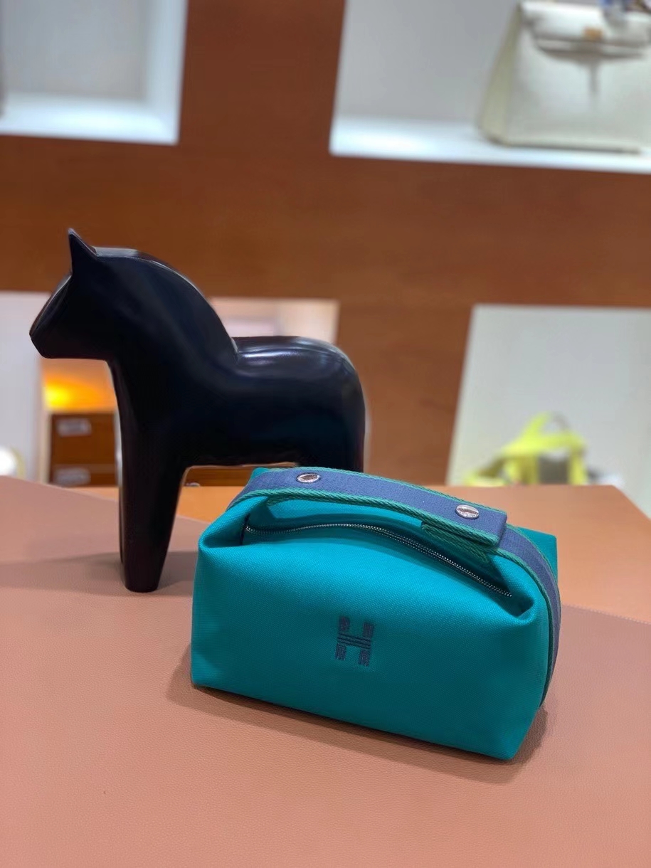 Hermès（爱马仕）饭盒包 孔雀绿 21cm 银扣
