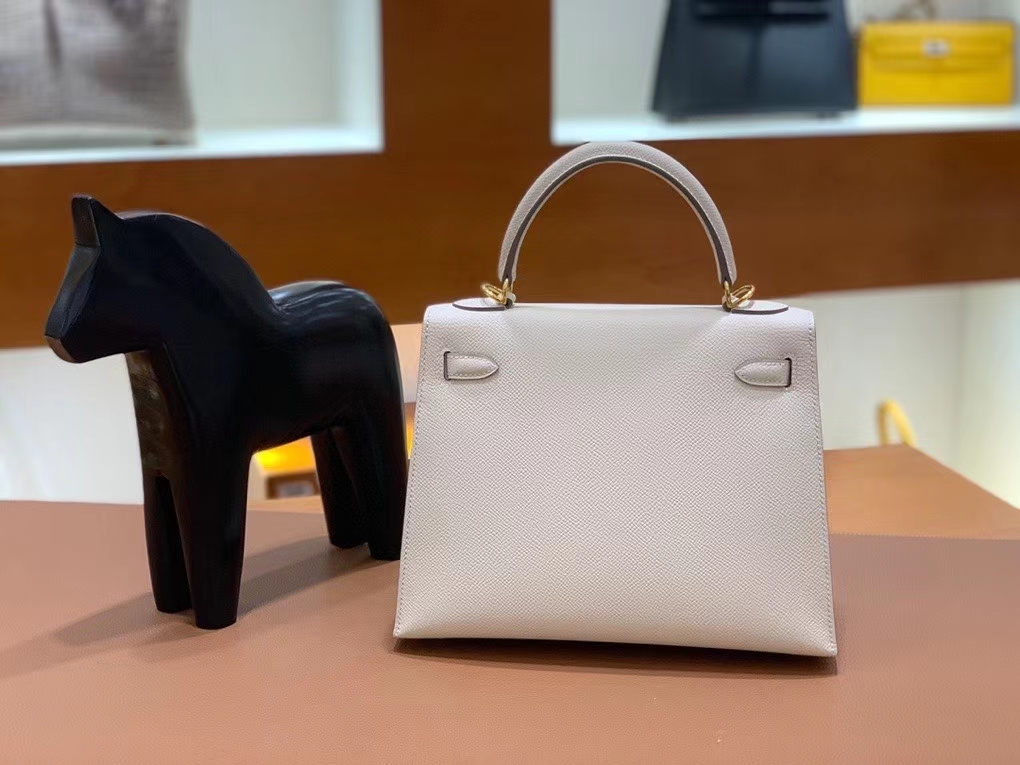 Hermès（爱马仕）Kelly 凯莉包 Epsom 奶昔白 金扣 25cm