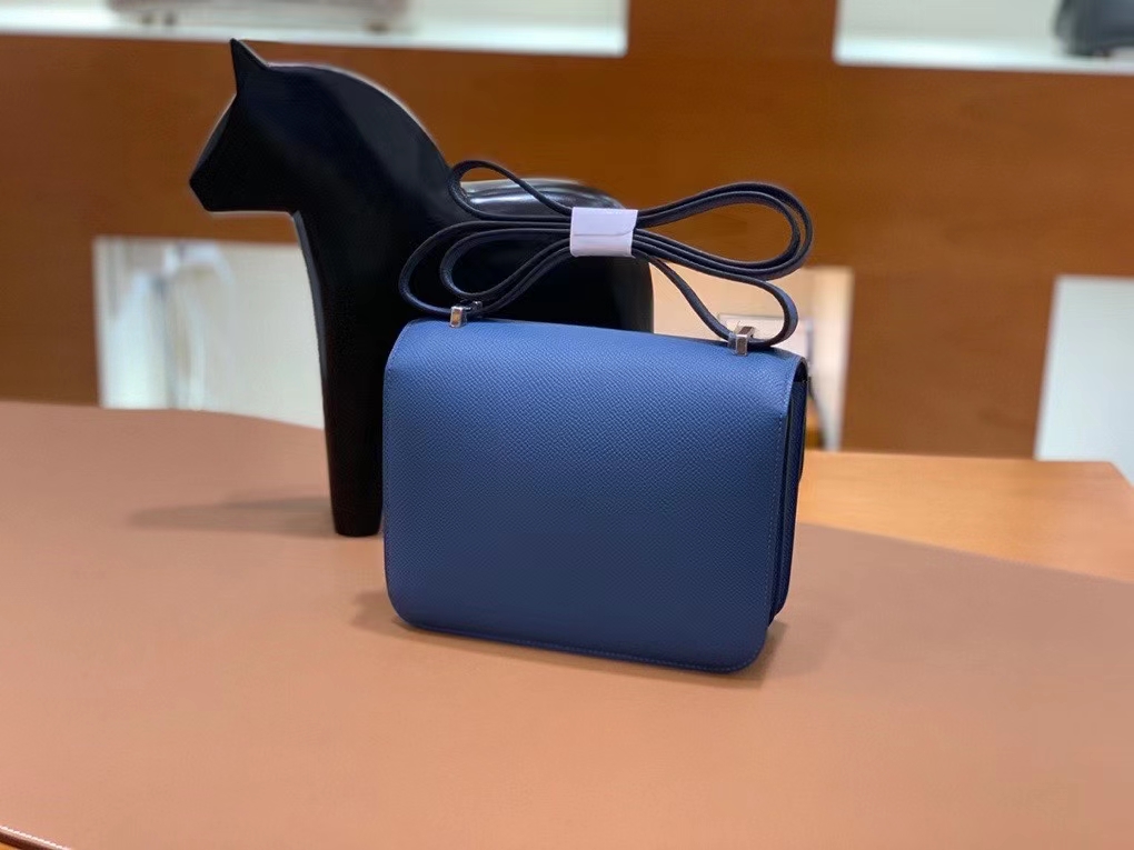 Hermès（爱马仕）Constance 空姐包 epsom 玛瑙蓝 19cm 银扣 现货