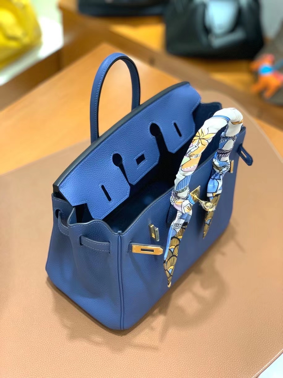 Hermès（爱马仕）Birkin 铂金包 Togo 玛瑙蓝 金扣 25cm