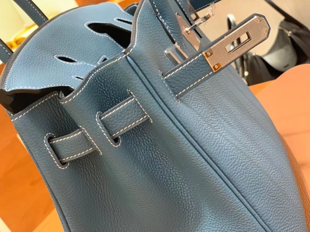 Hermès（爱马仕）Birkin 铂金包 Togo 牛仔蓝 银扣 30cm