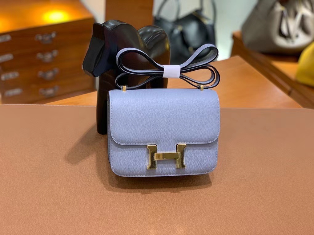 Hermès（爱马仕）Constance 空姐包 epsom 亚麻蓝 19cm 金扣 现货