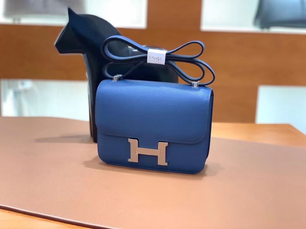 Hermès（爱马仕）Constance 空姐包 epsom 玛瑙蓝 19cm 银扣 现货