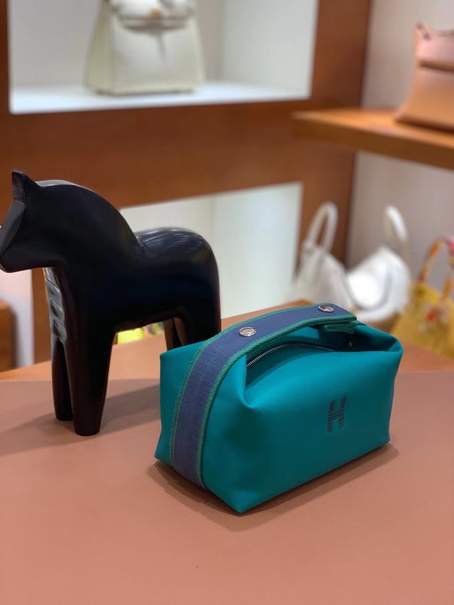 Hermès（爱马仕）饭盒包 孔雀绿 21cm 银扣