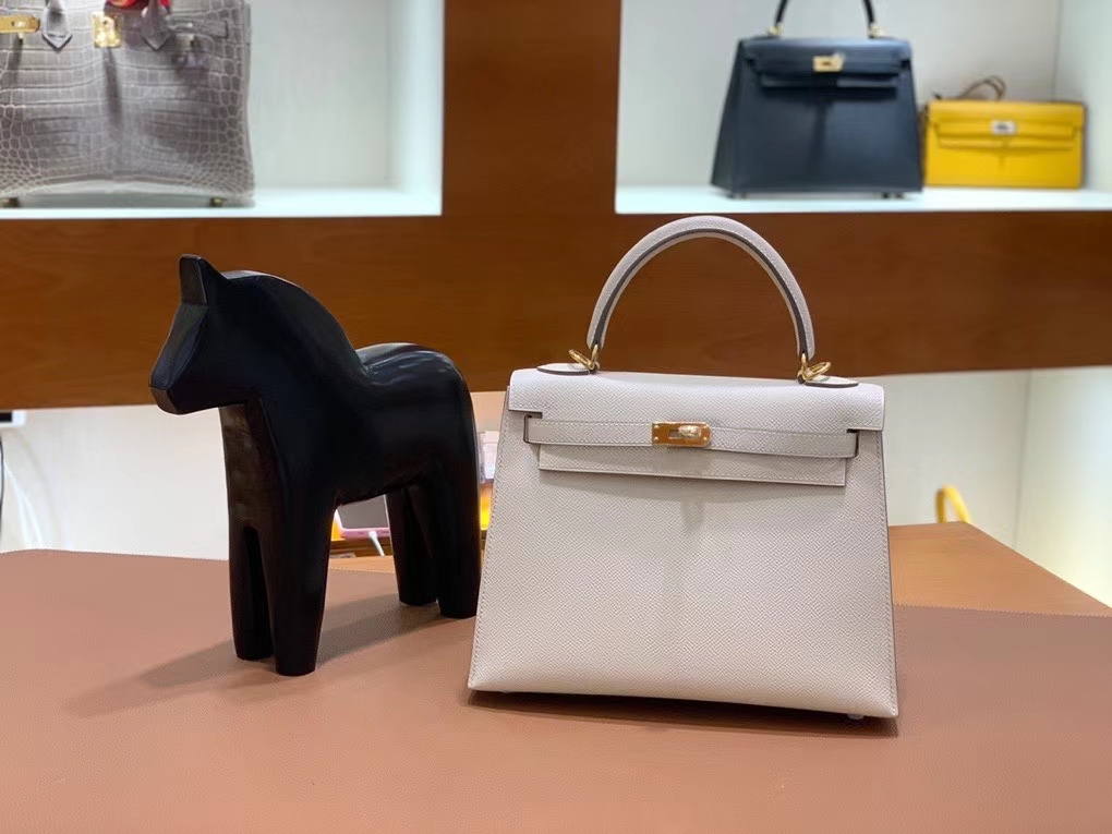 Hermès（爱马仕）Kelly 凯莉包 Epsom 奶昔白 金扣 25cm