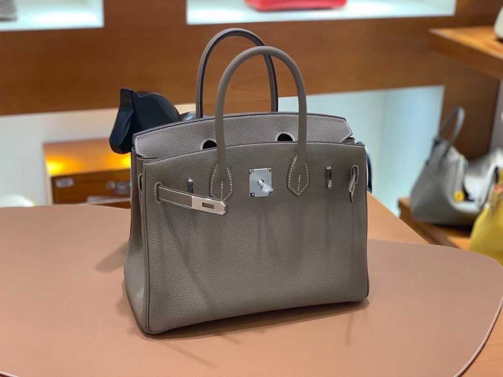 Hermès（爱马仕）Birkin 铂金包 Togo 大象灰 银扣 30cm