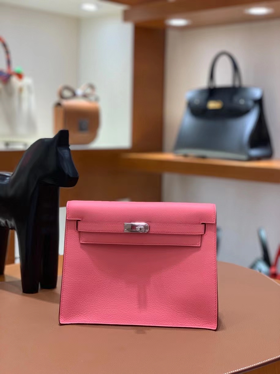 Hermès（爱马仕）Kelly danse evercolor K4夏日粉 22cm 银扣 现货