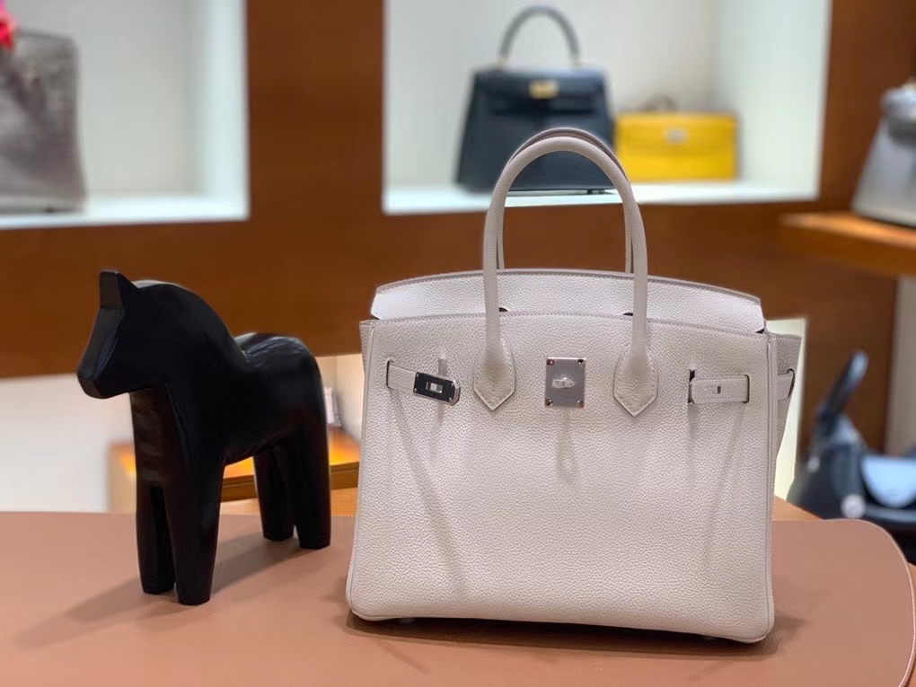 Hermès（爱马仕）Birkin 铂金包 Togo 奶昔白 银扣 30cm