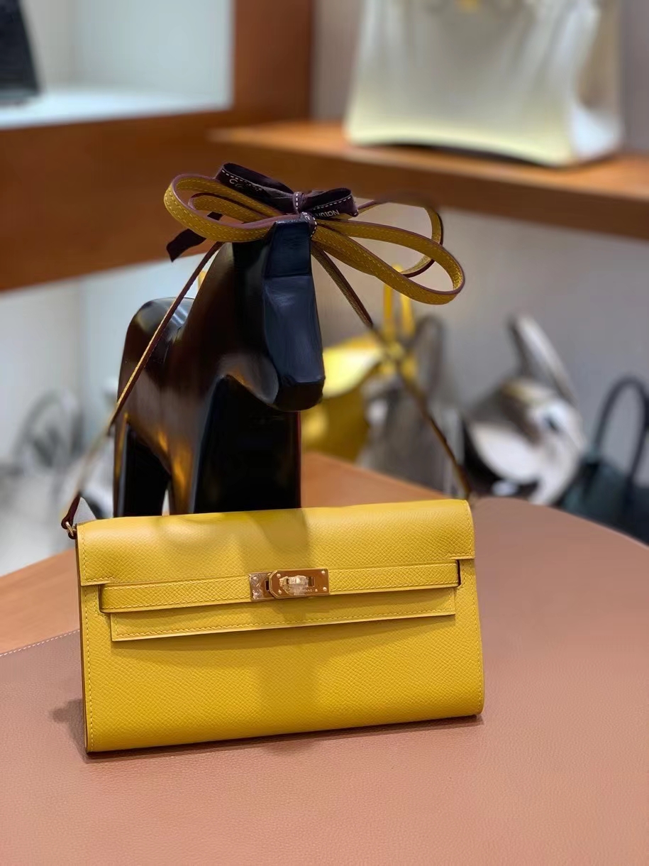 Hermès（爱马仕）Epsom 9D琥珀黄 Kelly togo wallet 金扣 现货