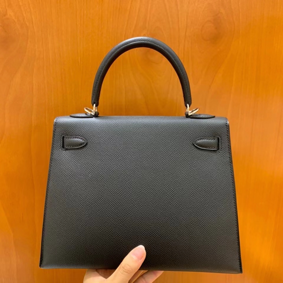 Hermès（爱马仕）Kelly 凯莉包 Epsom 黑色 银扣 25cm