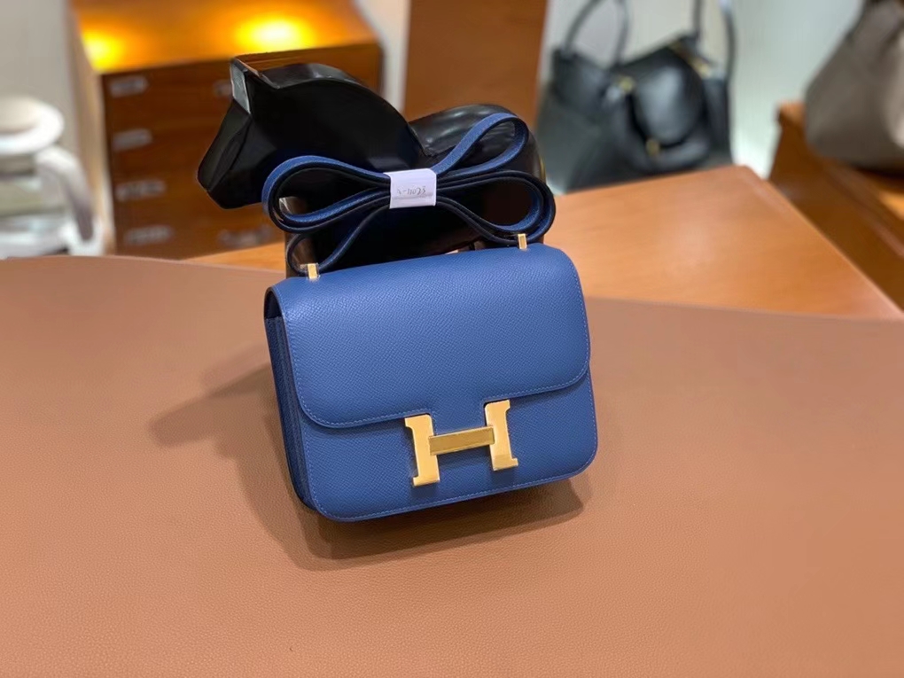 Hermès（爱马仕）Constance 空姐包 epsom 玛瑙蓝 19cm 金扣 现货