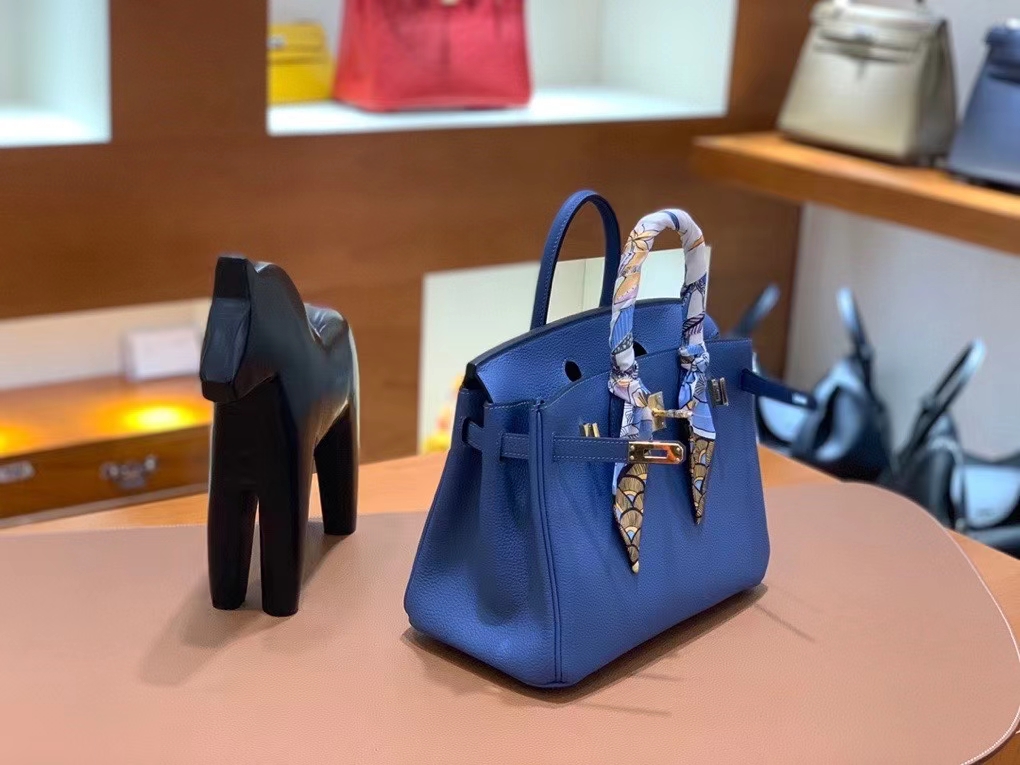 Hermès（爱马仕）Birkin 铂金包 Togo 玛瑙蓝 金扣 25cm