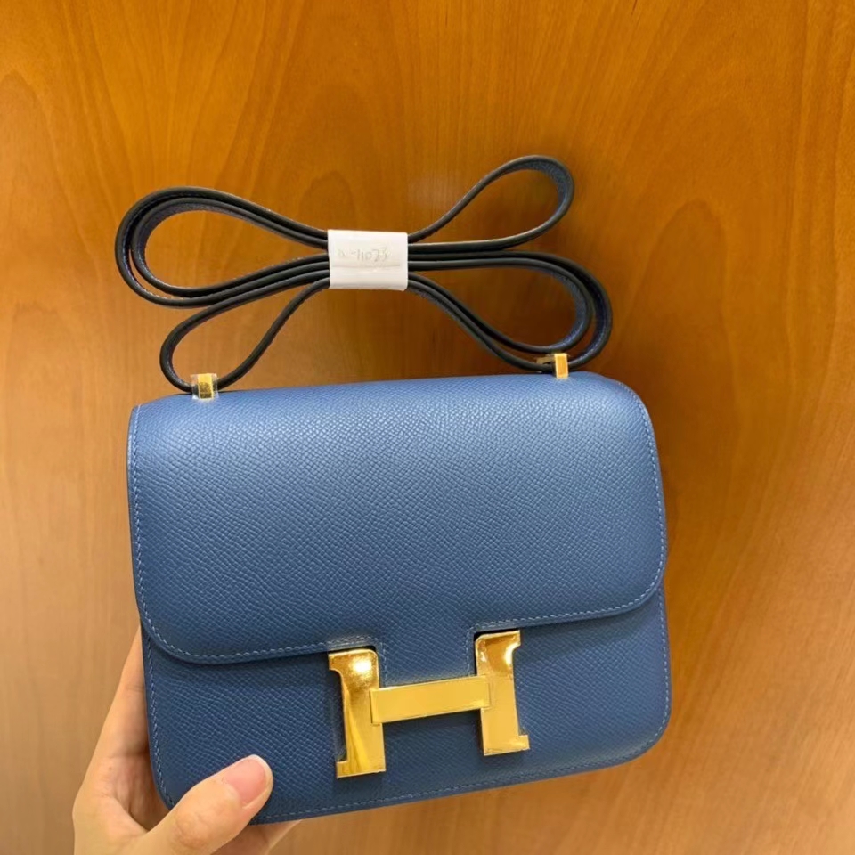 Hermès（爱马仕）Constance 空姐包 epsom 玛瑙蓝 19cm 金扣 现货