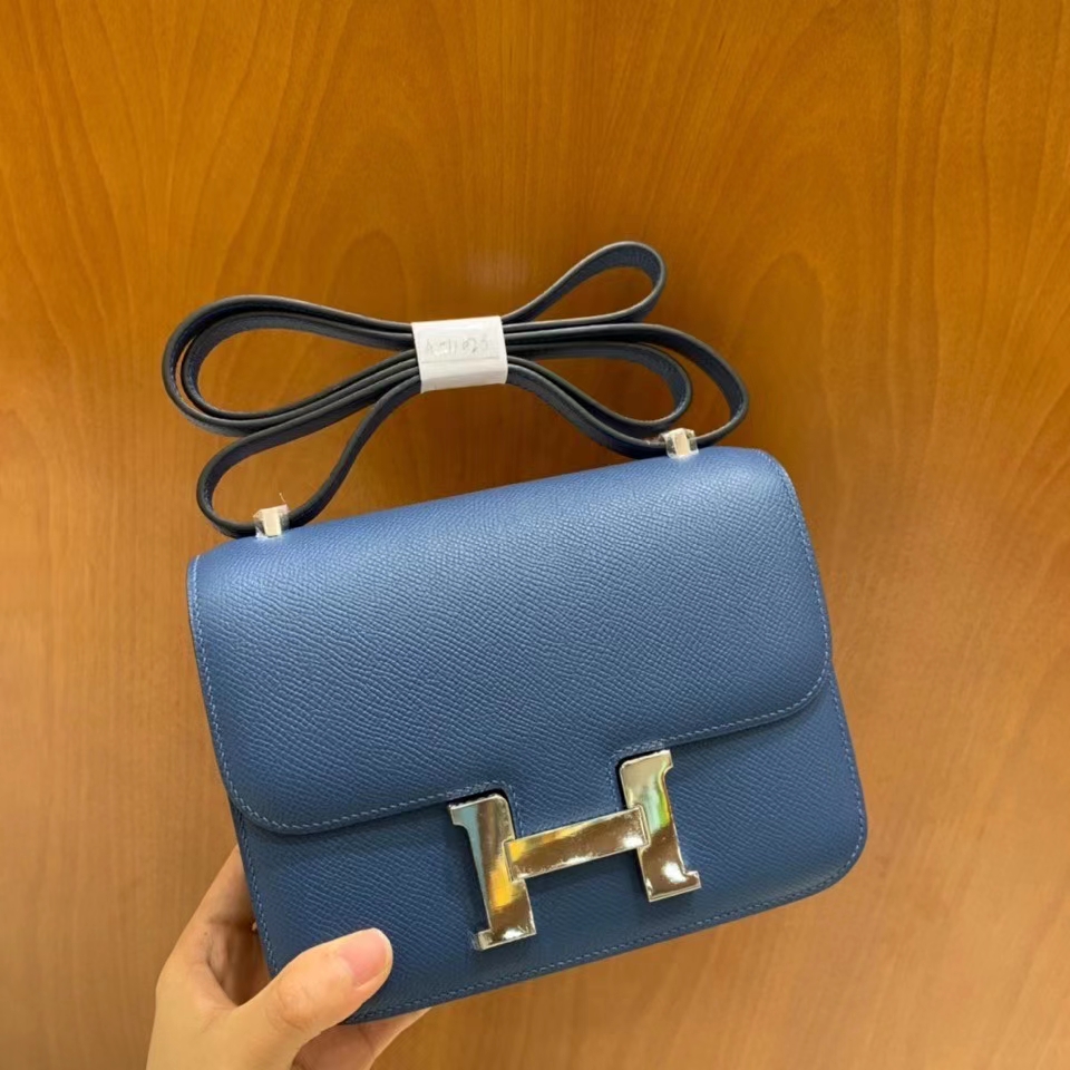 Hermès（爱马仕）Constance 空姐包 epsom 玛瑙蓝 19cm 银扣 现货