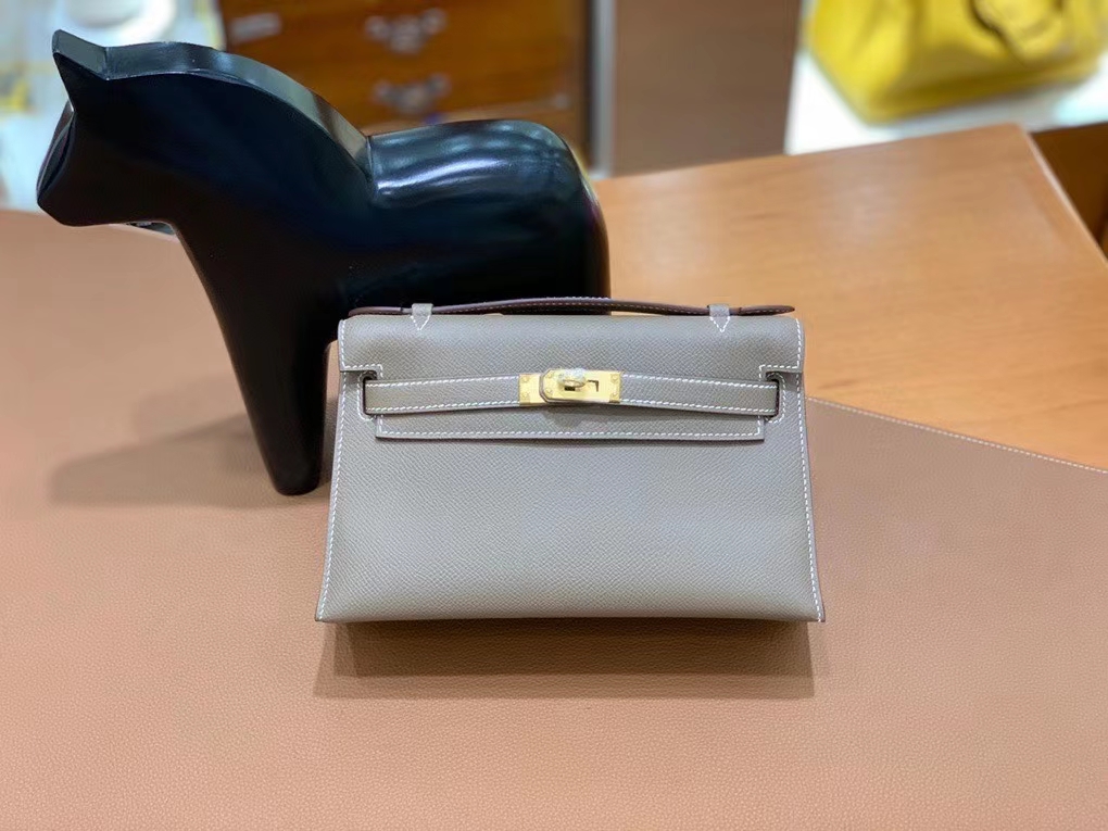 Hermès（爱马仕）Epsom 大象灰 miniKelly 22cm 金扣 现货