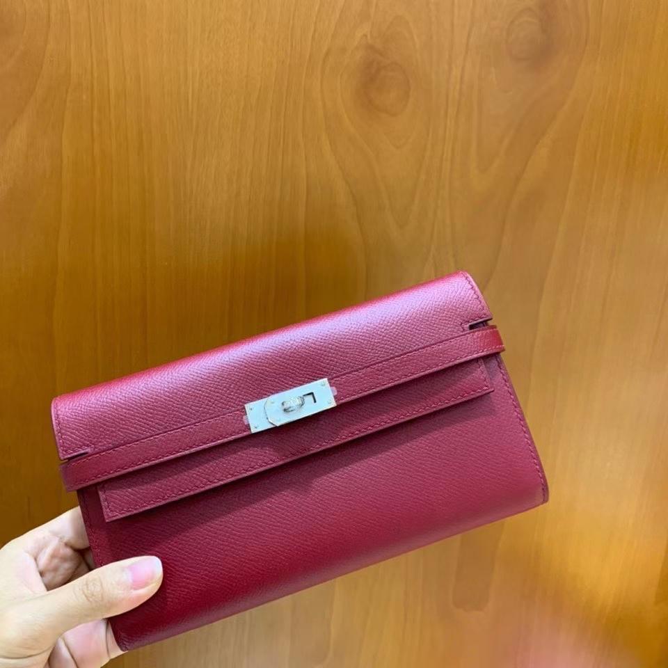 Hermès（爱马仕）epsom 石榴红 Kelly 钱夹 银扣 现货