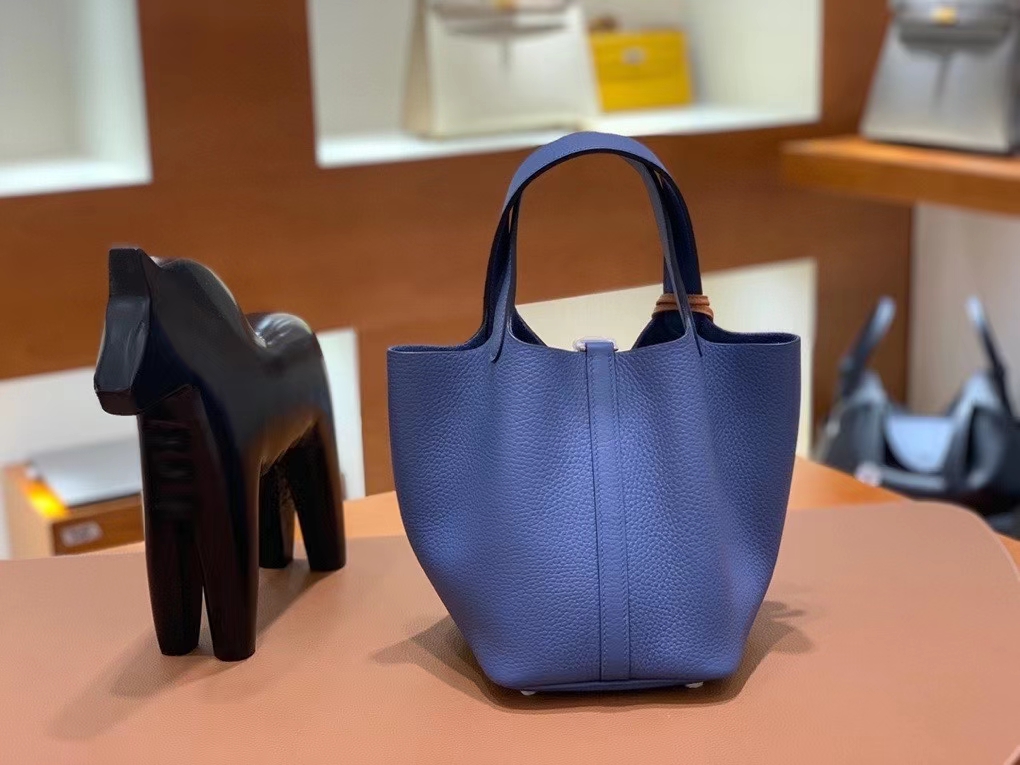 Hermès（爱马仕） Picotin 菜篮子 TC 玛瑙蓝 18cm 银扣 现货