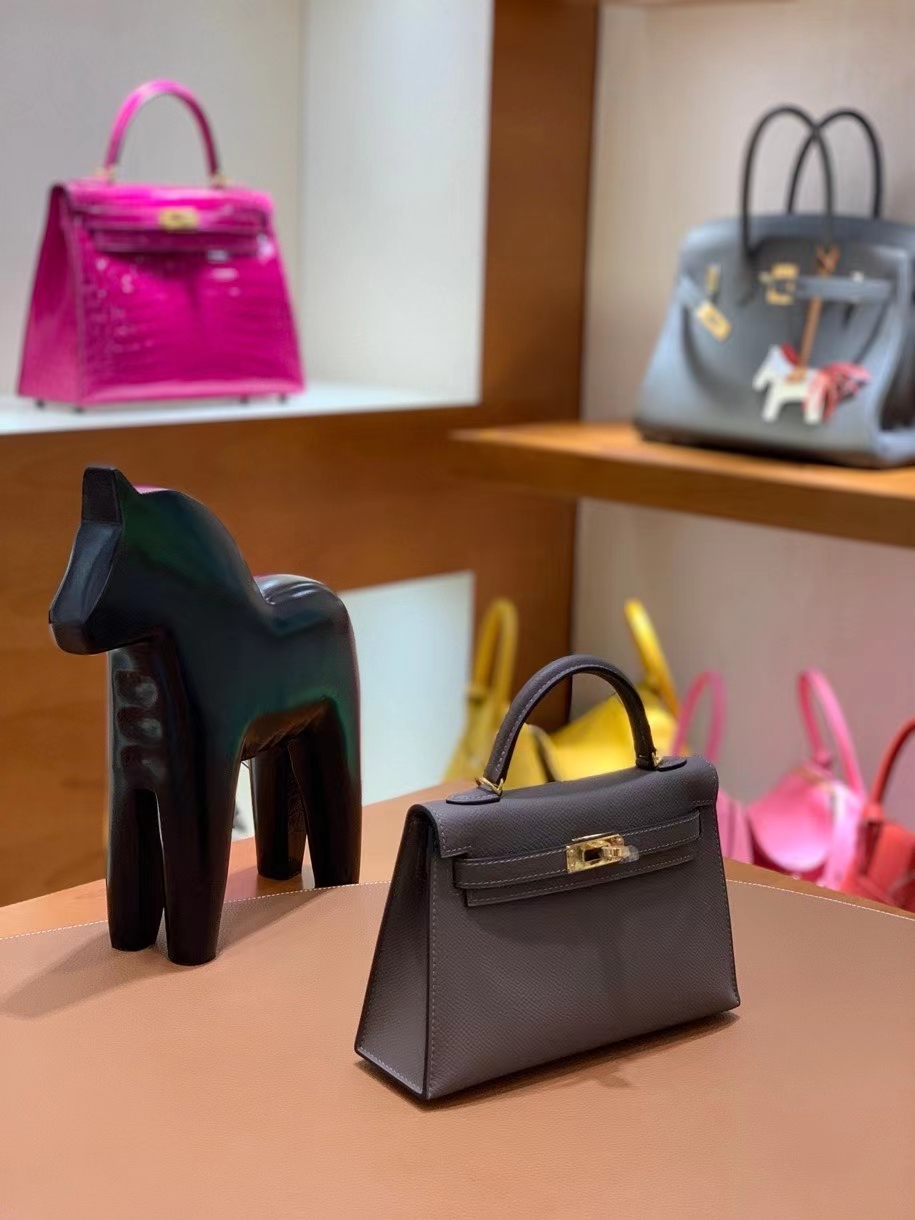 Hermès（爱马仕）epsom 锡器灰 miniKelly 19 金扣 现货