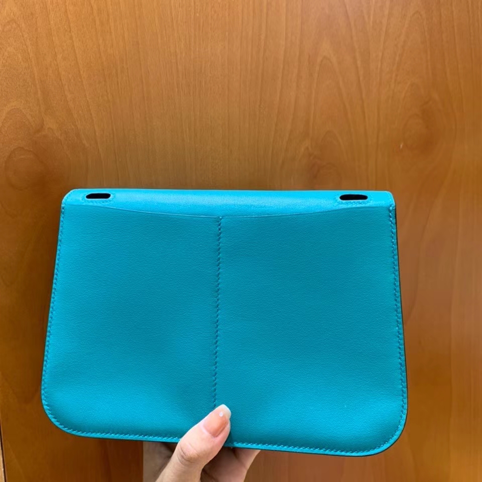 Hermès（爱马仕）Halzan 7F 孔雀蓝 Swift皮 22cm 银扣 现货