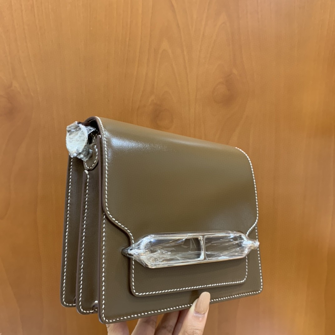 Hermès（爱马仕）Roulis 猪鼻子 Box 大象灰 18cm 银扣 现货
