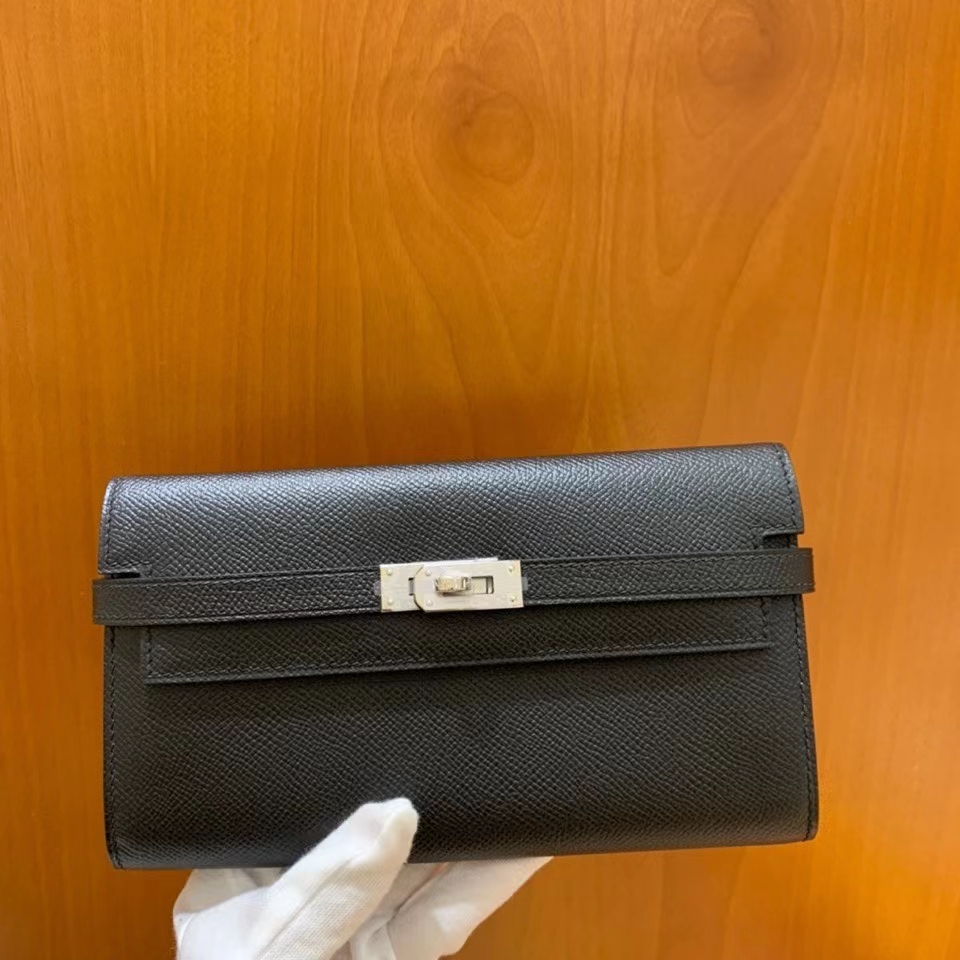 Hermès（爱马仕）epsom 黑色 Kelly 钱夹 银扣 现货