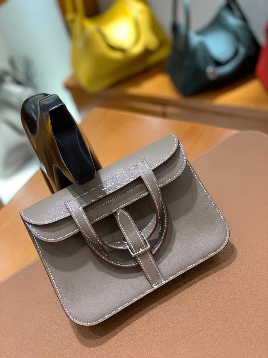 Hermès（爱马仕）Halzan 大象灰 Swift皮 22cm 银扣 现货