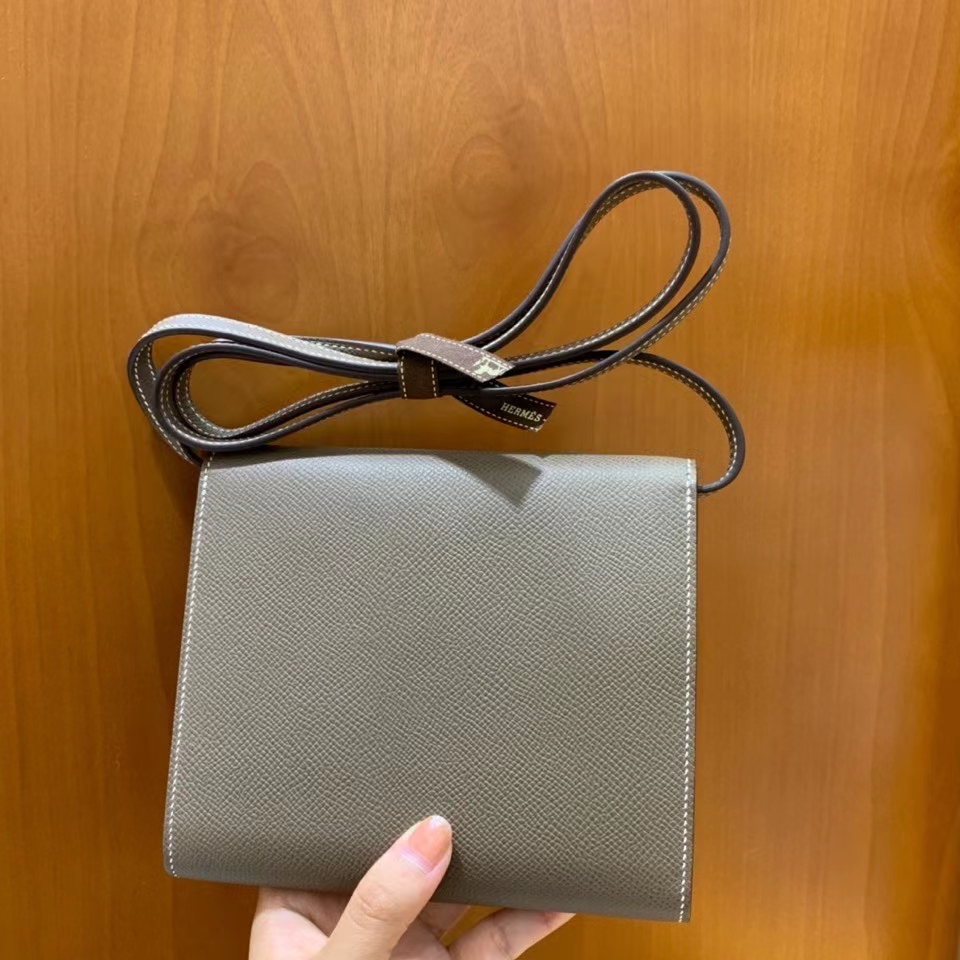 Hermès（爱马仕）clice 挎包 Epsom 大象灰 银扣 16cm