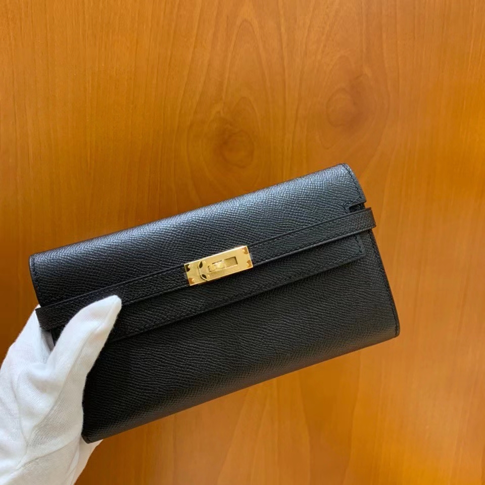 Hermès（爱马仕）epsom 黑色 Kelly 钱夹 金扣 现货
