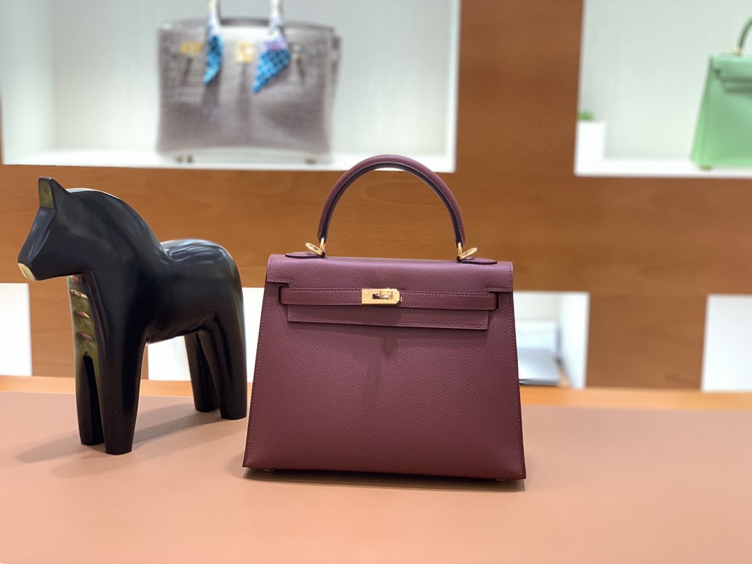 Hermès（爱马仕）Kelly 凯莉包 Epsom 波尔多酒红 金扣 25cm