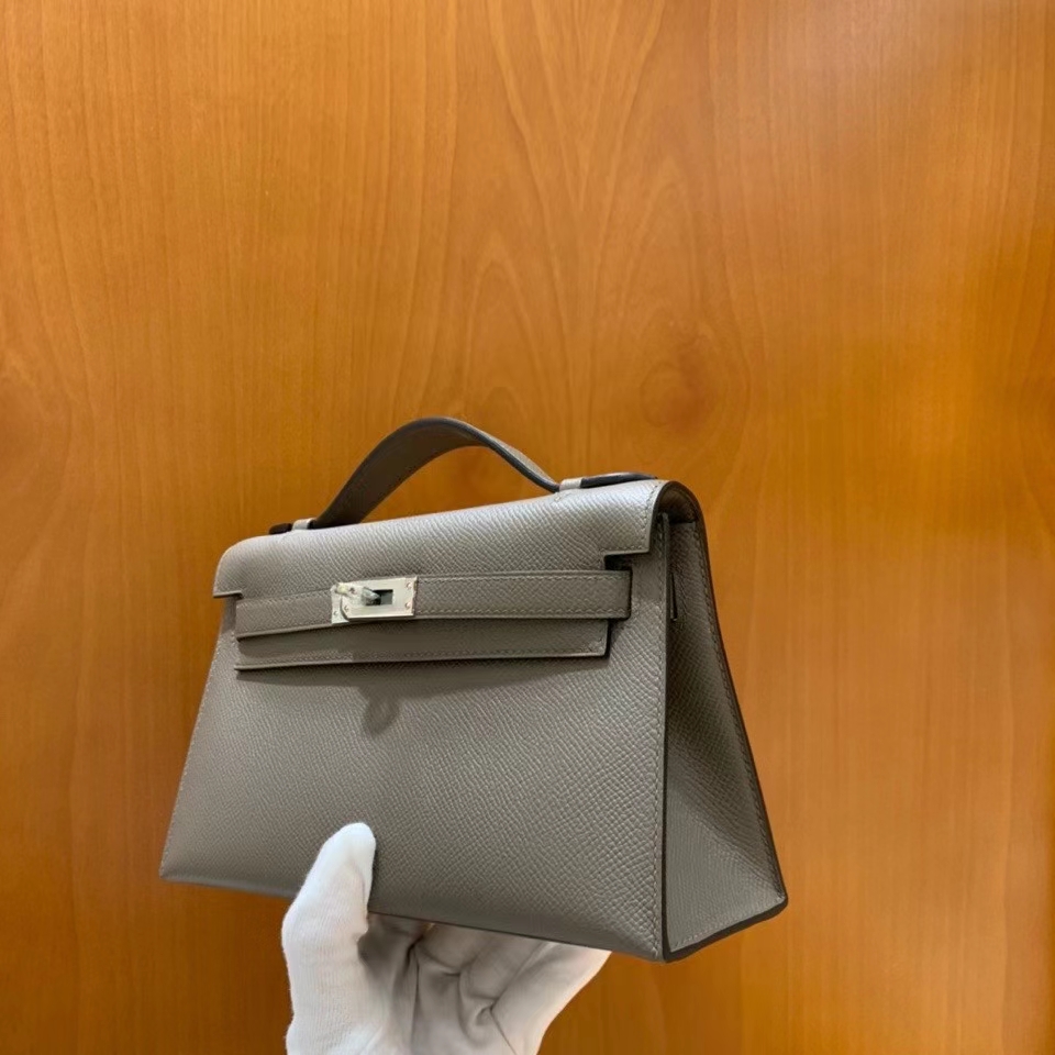 Hermès（爱马仕） Epsom 锡器灰 miniKelly 22cm 银扣 现货