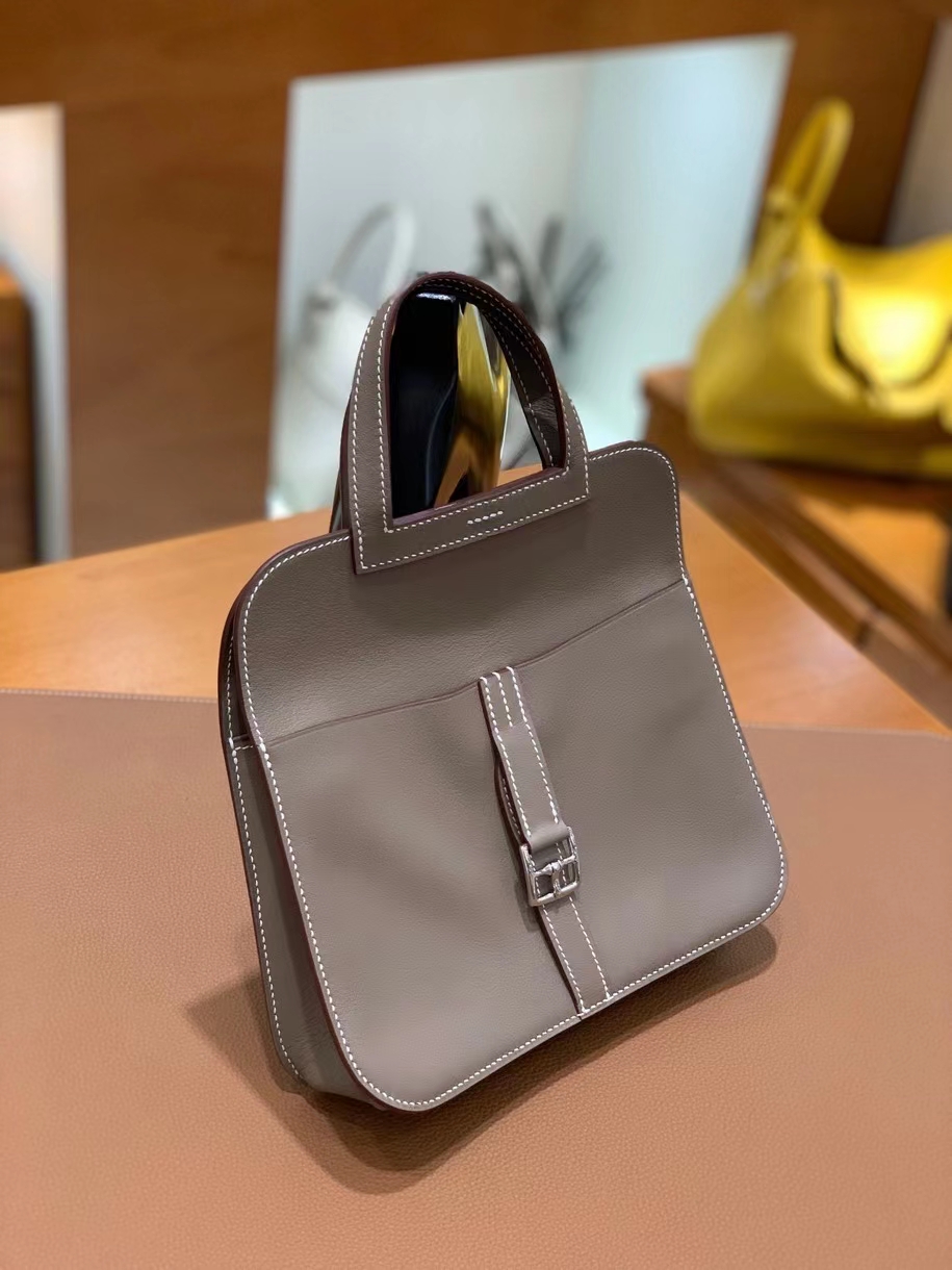 Hermès（爱马仕）Halzan 大象灰 Swift皮 22cm 银扣 现货