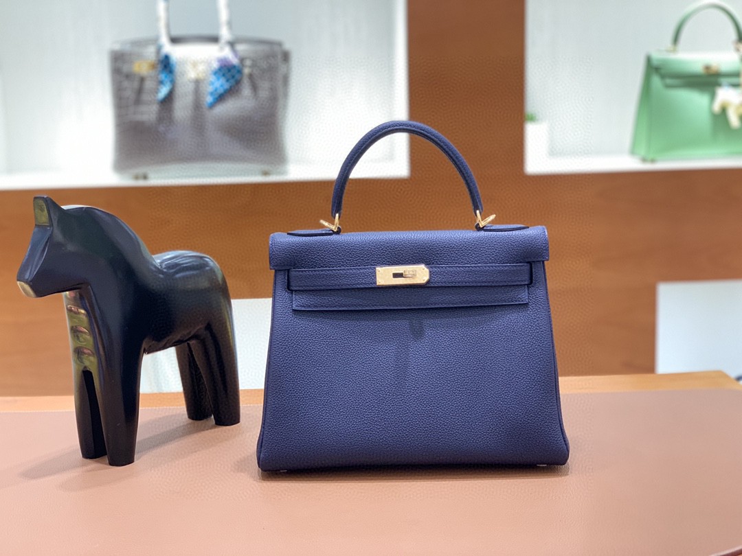 Hermès（爱马仕）Kelly 凯莉包 Togo 午夜蓝 金扣 28cm
