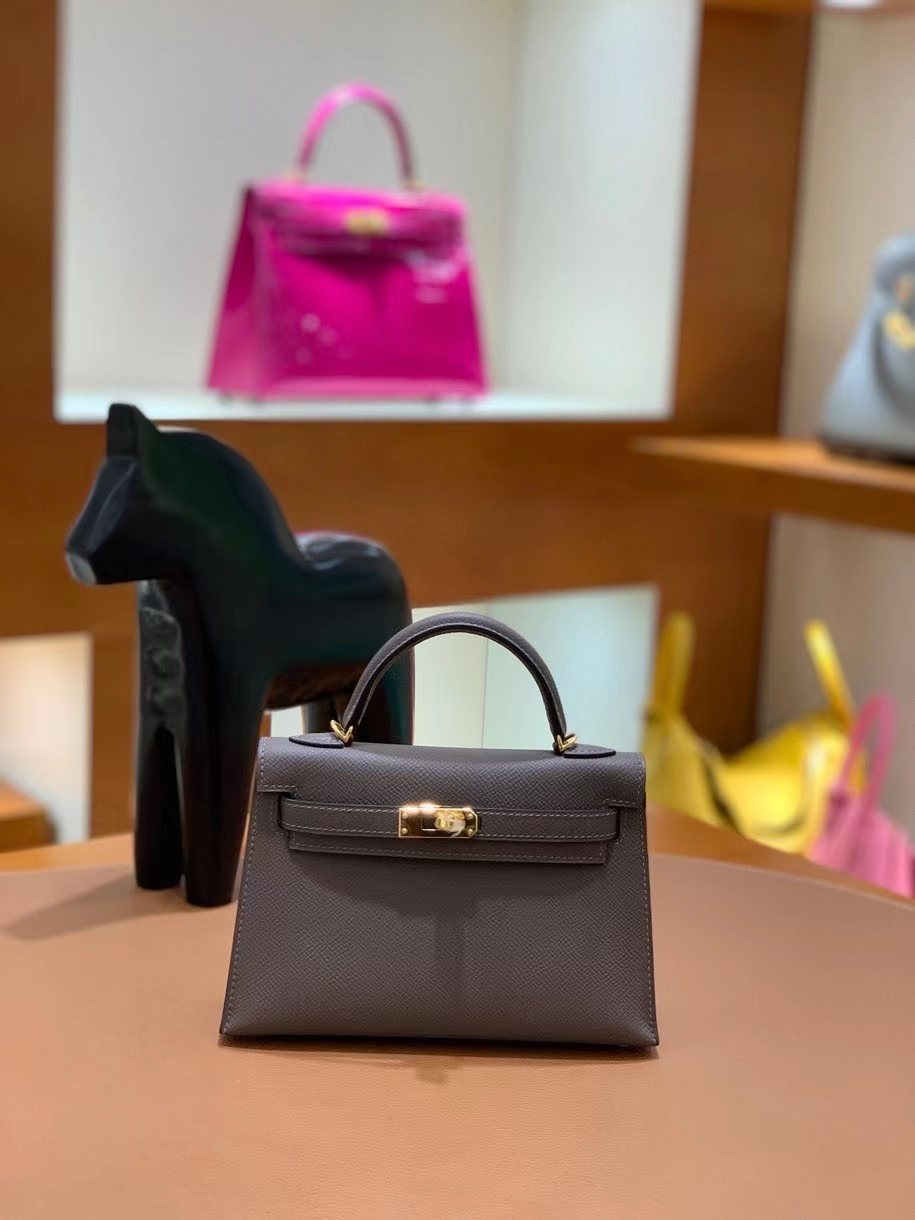 Hermès（爱马仕）epsom 锡器灰 miniKelly 19 金扣 现货