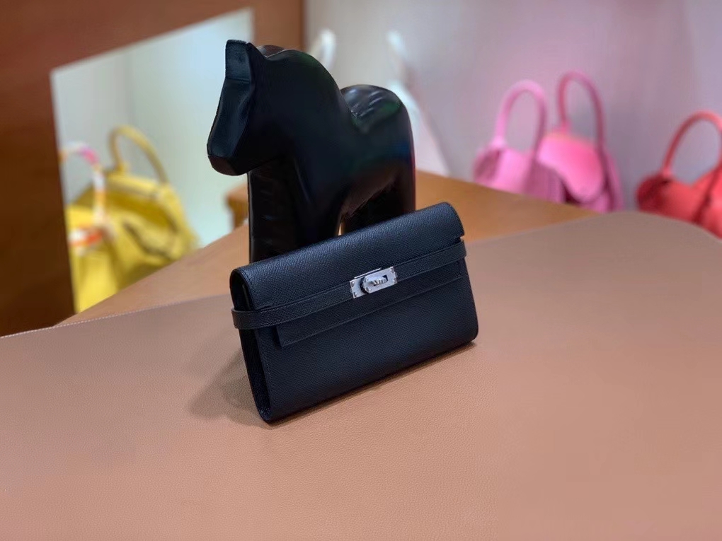 Hermès（爱马仕）epsom 黑色 Kelly 钱夹 银扣 现货