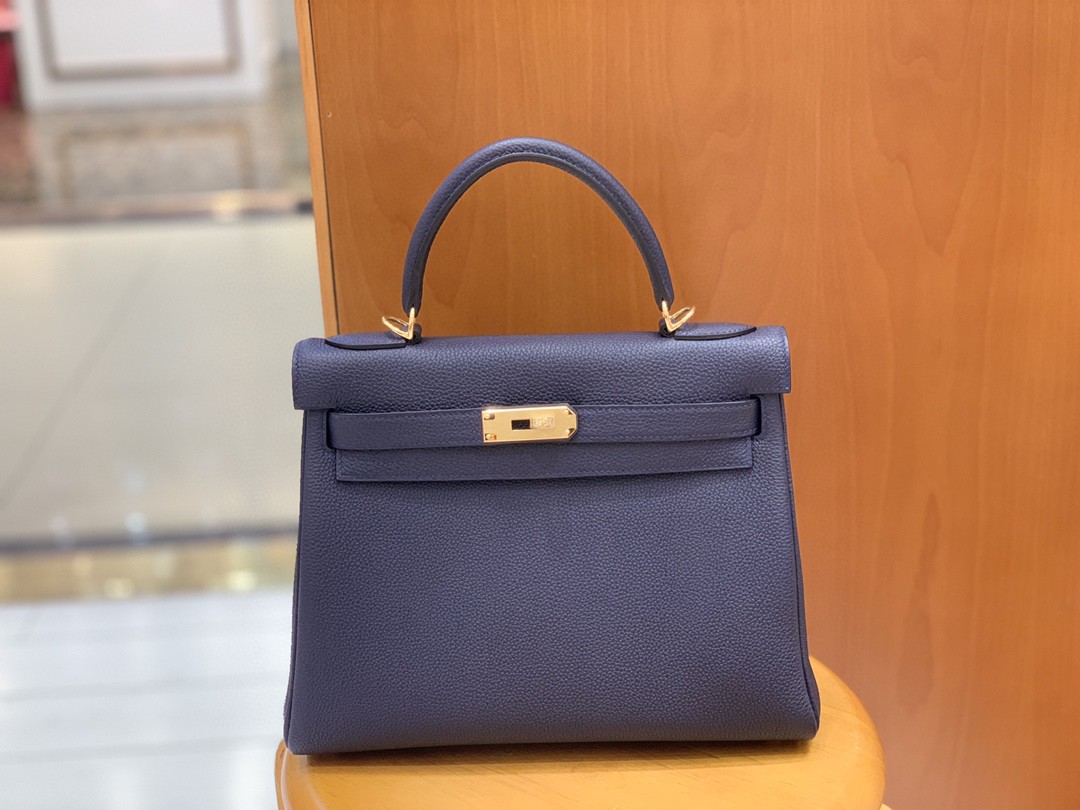Hermès（爱马仕）Kelly 凯莉包 Togo 午夜蓝 金扣 28cm