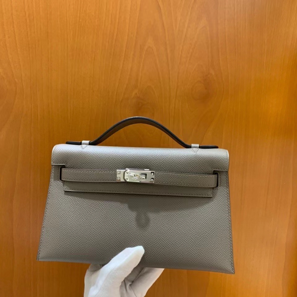 Hermès（爱马仕） Epsom 锡器灰 miniKelly 22cm 银扣 现货