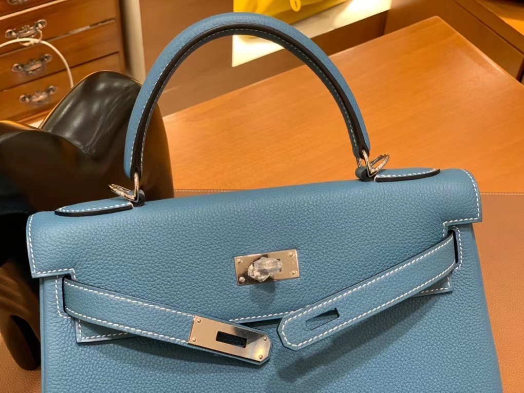 Hermès（爱马仕）Kelly 凯莉包  Togo 牛仔蓝 28cm 银扣 现货