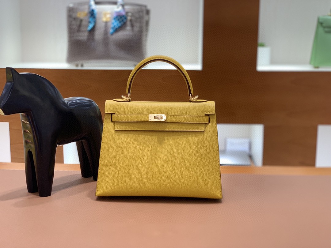 Hermès（爱马仕）Kelly 凯莉包 Epsom 琥珀黄 金扣 25cm