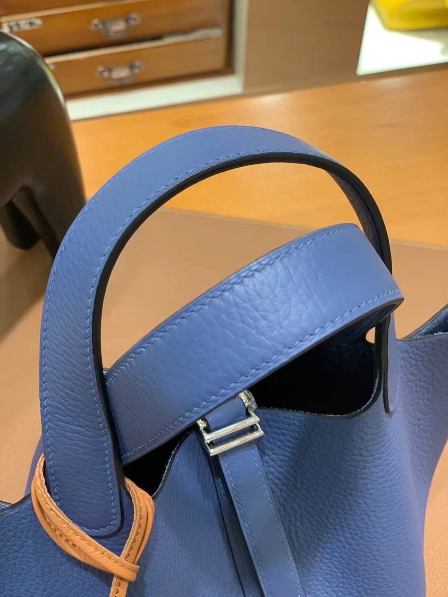 Hermès（爱马仕） Picotin 菜篮子 TC 玛瑙蓝 18cm 银扣 现货